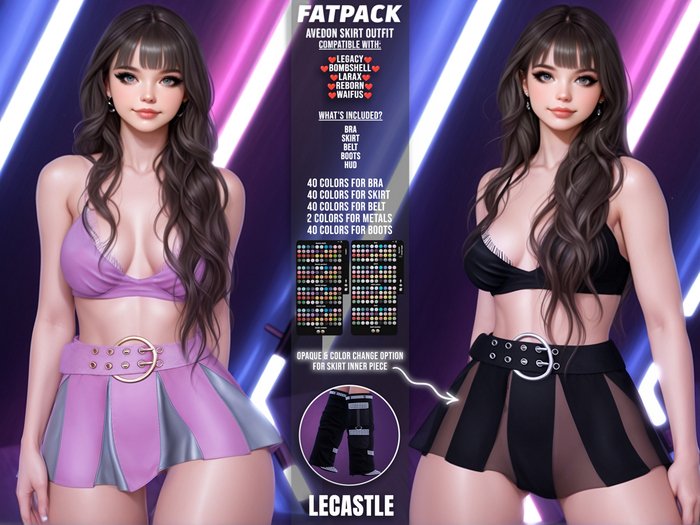 [LECASTLE] Avedon Skirt Outfit Legacy, Bombshell, LaraX, Reborn, Waifus