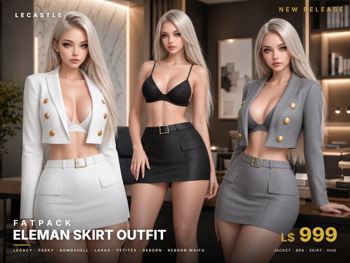 [LECASTLE] Eleman Skirt Outfit FATPACK • Legacy • Perky • Bombshell • LaraX • PetiteX • Reborn • Reborn Waifu