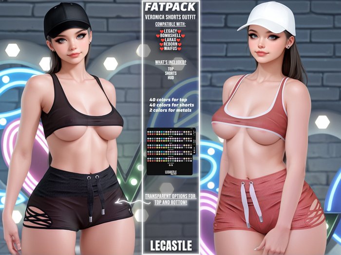 [LECASTLE] Veronica Shorts Outfit Legacy, Bombshell, LaraX, Reborn, Waifus