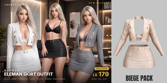 [LECASTLE] Eleman Skirt Outfit BIEGE • Legacy • Perky • Bombshell • LaraX • PetiteX • Reborn • Reborn Waifu