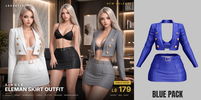 [LECASTLE] Eleman Skirt Outfit BLUE • Legacy • Perky • Bombshell • LaraX • PetiteX • Reborn • Reborn Waifu