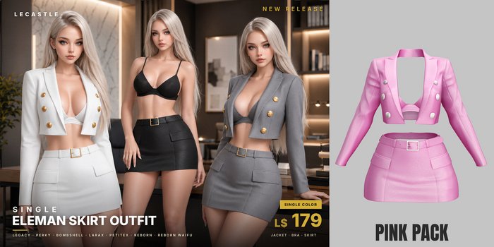 [LECASTLE] Eleman Skirt Outfit PINK • Legacy • Perky • Bombshell • LaraX • PetiteX • Reborn • Reborn Waifu