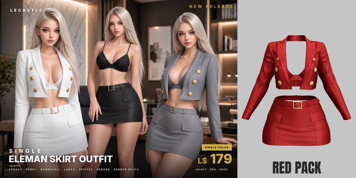 [LECASTLE] Eleman Skirt Outfit RED • Legacy • Perky • Bombshell • LaraX • PetiteX • Reborn • Reborn Waifu