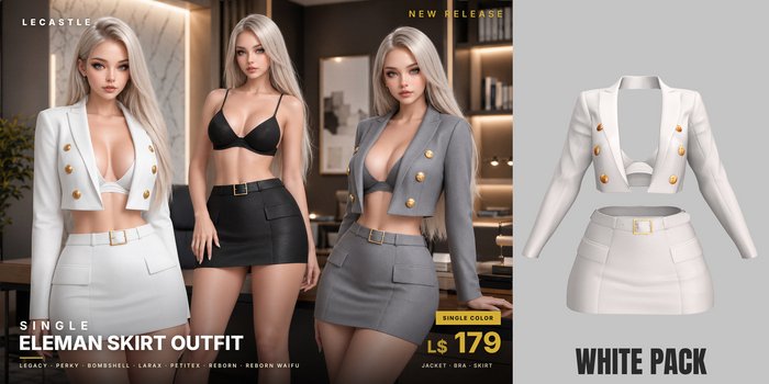 [LECASTLE] Eleman Skirt Outfit WHITE • Legacy • Perky • Bombshell • LaraX • PetiteX • Reborn • Reborn Waifu