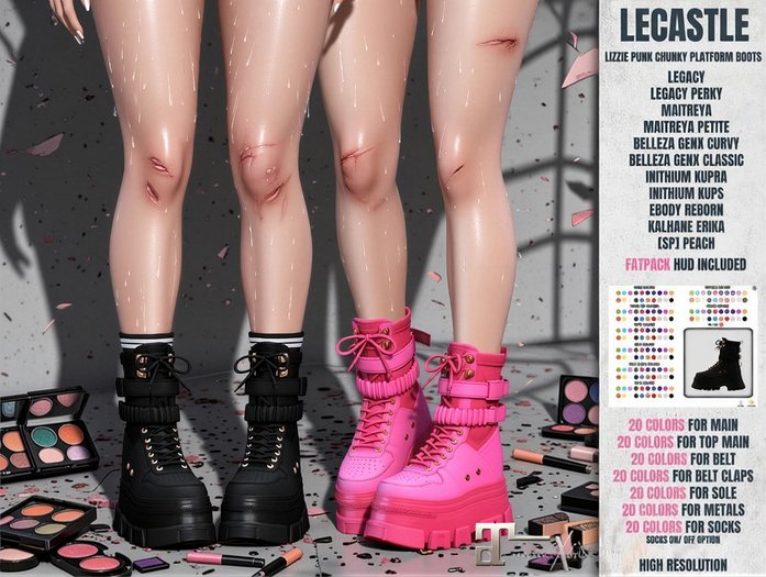 [LECASTLE] Lizzie Punk Chunky Platform Boots - Original Mesh %100 - Legacy, Maitreya, Maitreya X, Reborn, Kupra, Erika 3397