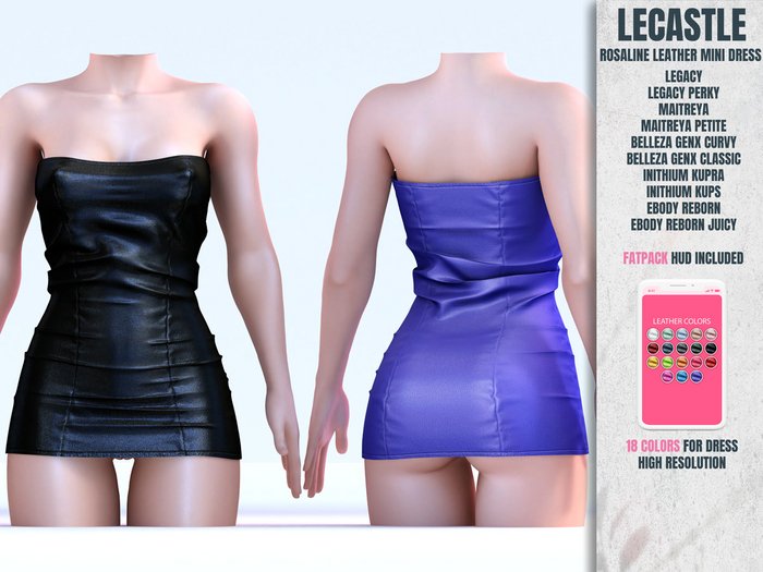 [LECASTLE] Rosaline Leather Mini Dress - Legacy, Maitreya, Reborn, Kupra 2263