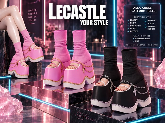 PROMO! - [LECASTLE] Asla Ankle Platform Heels • Legacy • Perky • Bombshell • LaraX • PetiteX • Reborn • Waifus