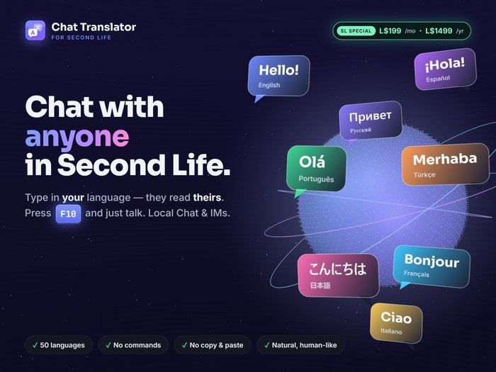 SL SPECIAL - Chat Translator PRO - 1 Month Key - Live Chat & IM Translator