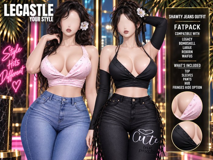 [LECASTLE] Shawty Jeans Outfit Legacy, Bombshell, LaraX, Reborn, Waifus