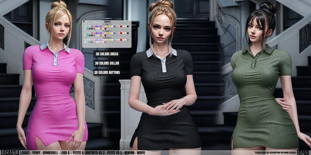 [LECASTLE] Sharon Dress, Legacy, Perky, Bombshell, Maitreya, Petite, LaraX, PetiteX, Reborn, Waifus 4159