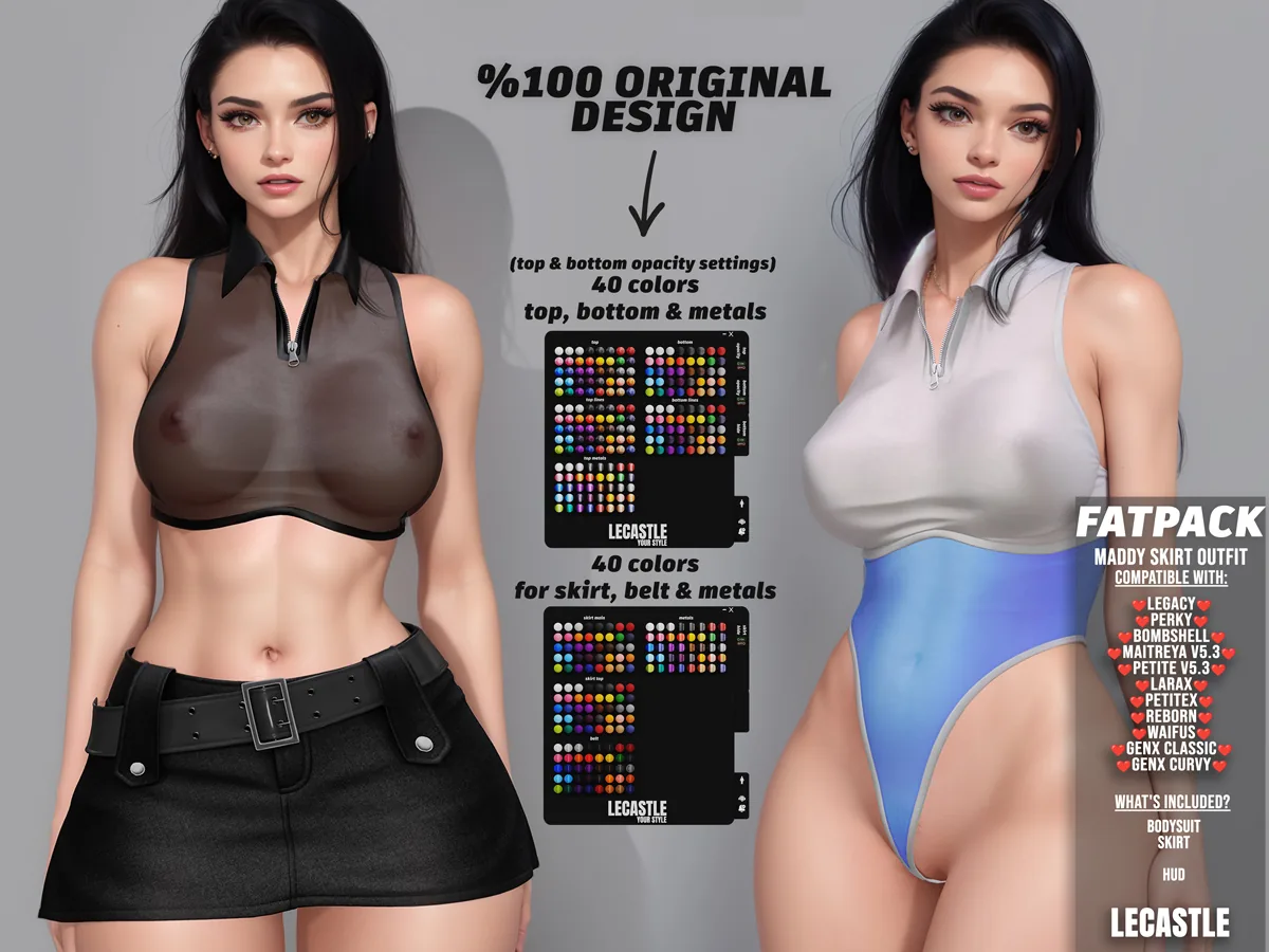 [LECASTLE] Maddy Skirt Outfit FATPACK,Legacy,Perky,Bombshell,Maitreya,Petite,LaraX,PetiteX,Reborn,Waifu,GenX Classic,Cur