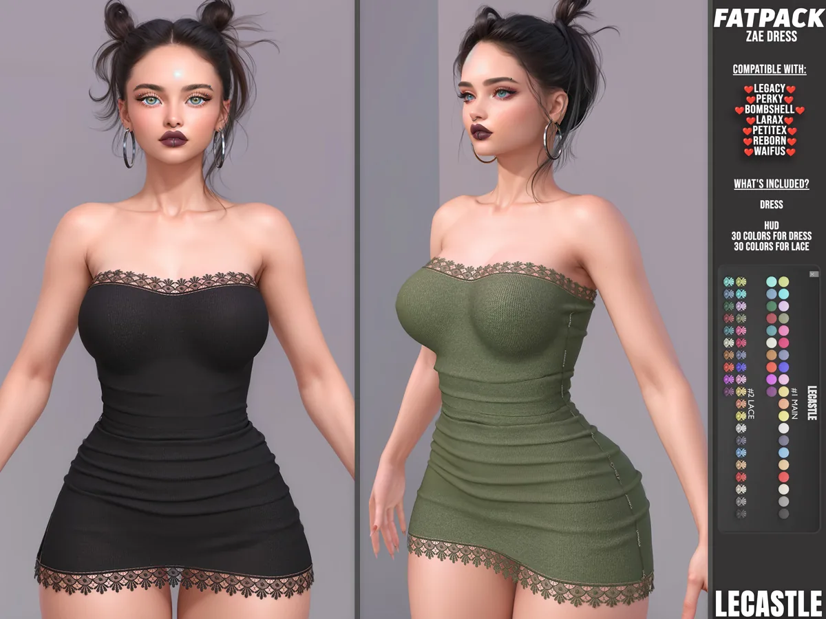 [LECASTLE] Zae Dress *FATPACK*,Legacy,Perky,Bombshell,LaraX,PetiteX,Reborn,Waifus