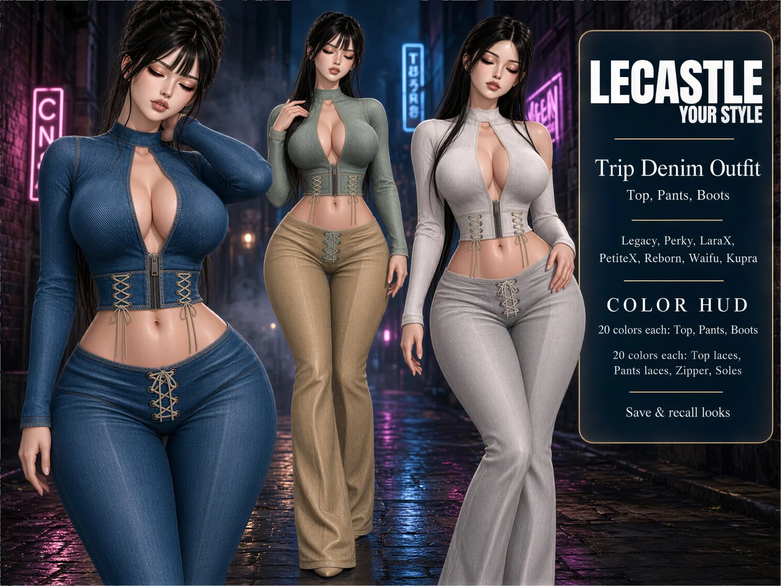 [LECASTLE] Trip Denim Outfit Fatpack • Legacy • Perky • LaraX • PetiteX • Reborn • Reborn Waifu • Kupra