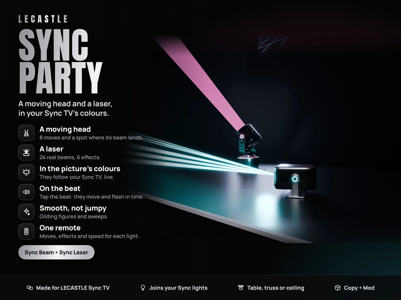 [LECASTLE] Sync Party - Moving Head + Laser for Sync TV: 8 Moves, 6 Laser Effects, On the Beat