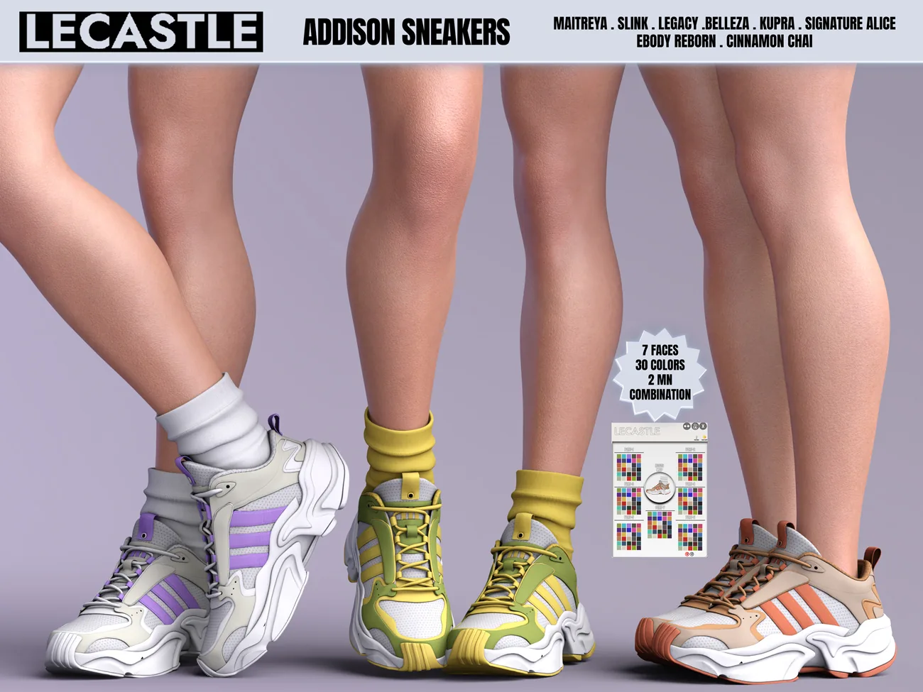[LECASTLE] Addison Sneakers - Maitreya, Belleza, Legacy, Reborn, Kupra, Alice, Cinnamon Chai, Genx Classic, Genx Curvy 4647