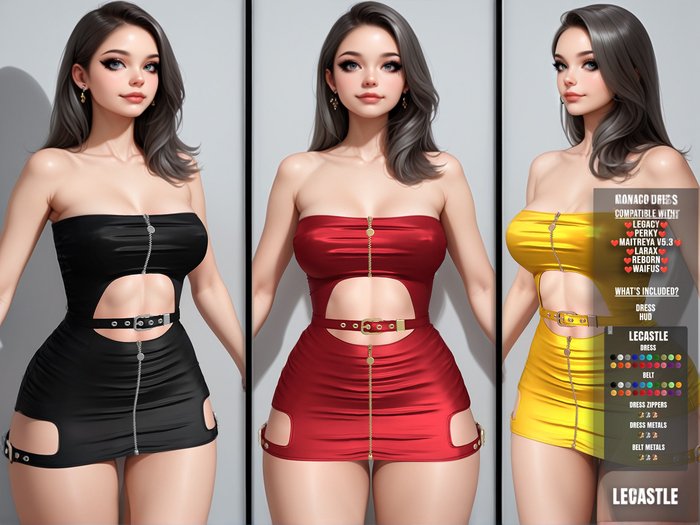 [LECASTLE] Monaco Dress, Legacy, Perky, Maitreya V5.3, LaraX, Reborn, Waifus