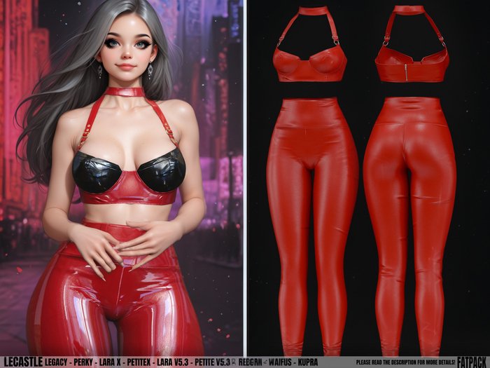 [LECASTLE] Sonje Outfit LEATHER *RED*,Perky, LaraX, PetiteX,Lara V5.3,Petite V5.3,GenX,Reborn,Waifus