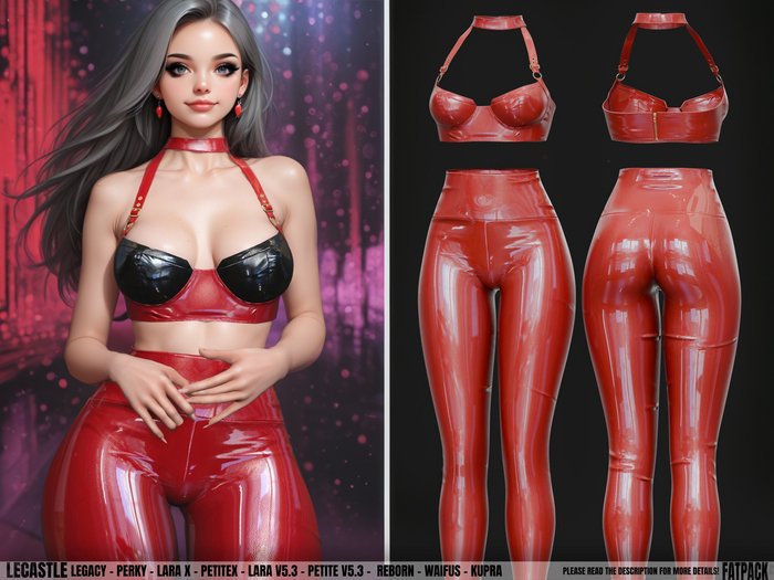 [LECASTLE] Sonje Outfit LATEX *RED*,Perky, LaraX, PetiteX,Lara V5.3,Petite V5.3,GenX,Reborn,Waifus