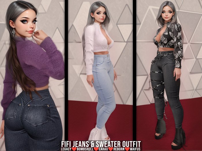 [LECASTLE] Fifi Jeans & Sweater Outfit, Legacy,Bombshell,Reborn,Waifus,LaraX