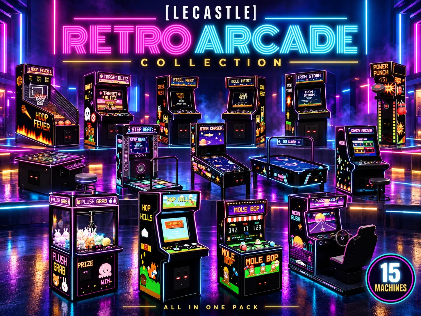 [LECASTLE] Retro Arcade Collection - 15 Playable Arcade Machines in One Box